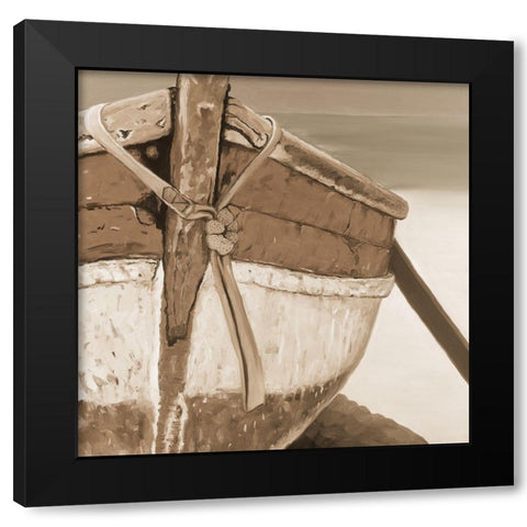 Tied up rowing boat Black Modern Wood Framed Art Print by Atelier B Art Studio