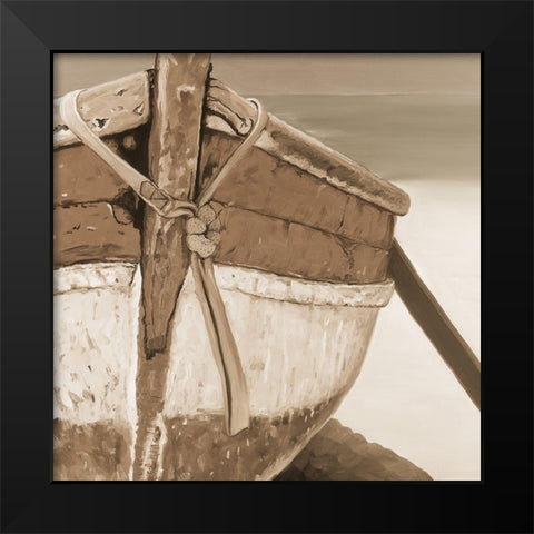 Tied up rowing boat Black Modern Wood Framed Art Print by Atelier B Art Studio
