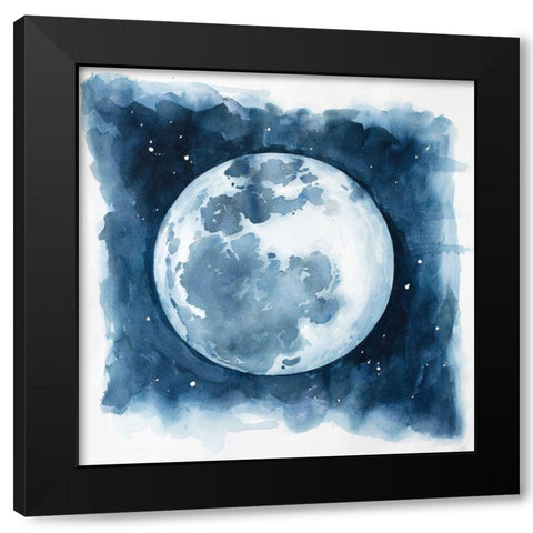 Watercolor Blue Moon Black Modern Wood Framed Art Print by Atelier B Art Studio