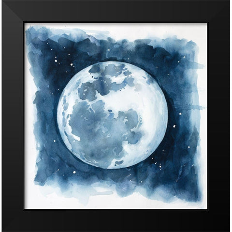Watercolor Blue Moon Black Modern Wood Framed Art Print by Atelier B Art Studio