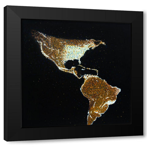 AMERICAN CONTINENT AT NIGHT Black Modern Wood Framed Art Print by Atelier B Art Studio