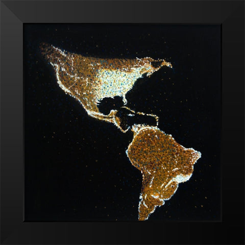 AMERICAN CONTINENT AT NIGHT Black Modern Wood Framed Art Print by Atelier B Art Studio