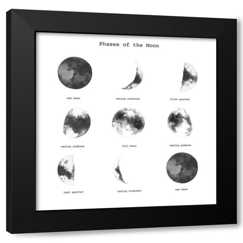 PHASES OF THE MOON Black Modern Wood Framed Art Print with Double Matting by Atelier B Art Studio