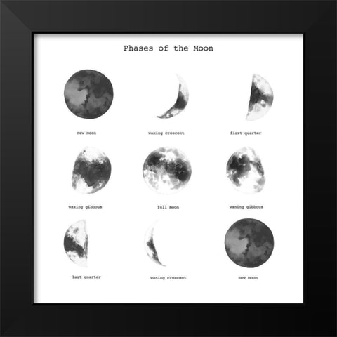 PHASES OF THE MOON Black Modern Wood Framed Art Print by Atelier B Art Studio
