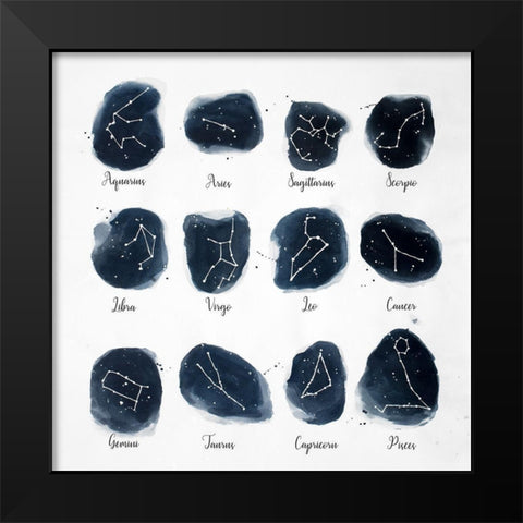 CONSTELLATIONS ZODIAC SIGN Black Modern Wood Framed Art Print by Atelier B Art Studio