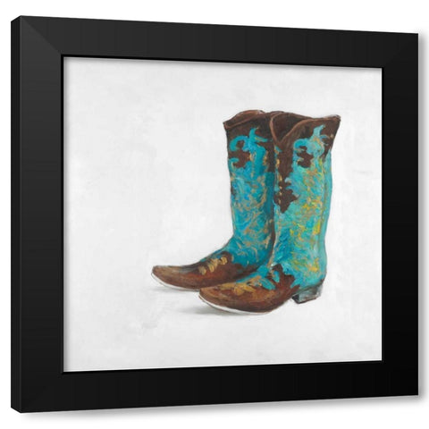 Blue Cowboy Boots Black Modern Wood Framed Art Print by Atelier B Art Studio