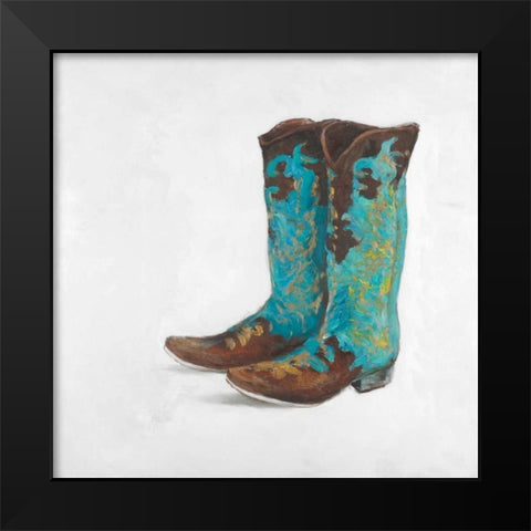 Blue Cowboy Boots Black Modern Wood Framed Art Print by Atelier B Art Studio