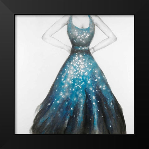 Blue Princess Dress Black Modern Wood Framed Art Print by Atelier B Art Studio