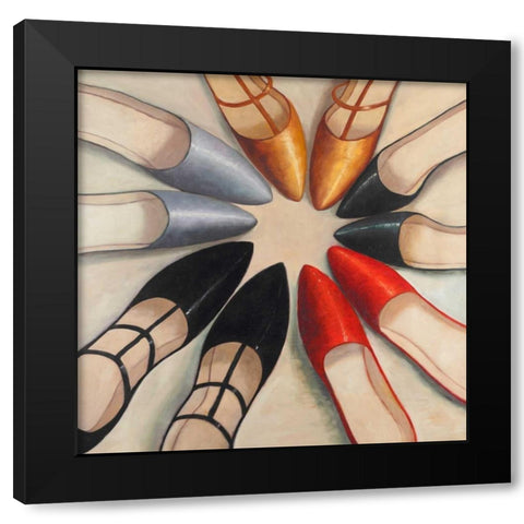 Five Womens Ballerina Shoes Style Black Modern Wood Framed Art Print with Double Matting by Atelier B Art Studio