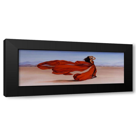 Woman Long Red Dress in the Desert Black Modern Wood Framed Art Print with Double Matting by Atelier B Art Studio