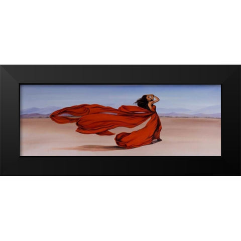 Woman Long Red Dress in the Desert Black Modern Wood Framed Art Print by Atelier B Art Studio