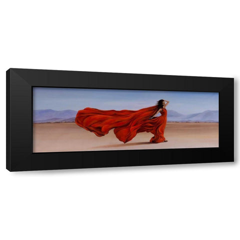 Woman Red Dress in the Desert Black Modern Wood Framed Art Print by Atelier B Art Studio