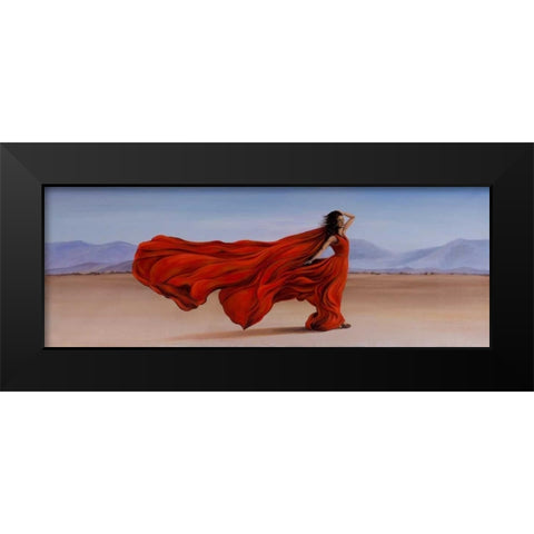 Woman Red Dress in the Desert Black Modern Wood Framed Art Print by Atelier B Art Studio