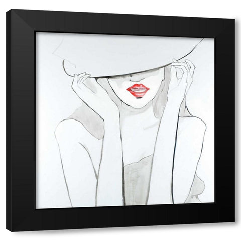 Woman with Big Hat Black Modern Wood Framed Art Print by Atelier B Art Studio