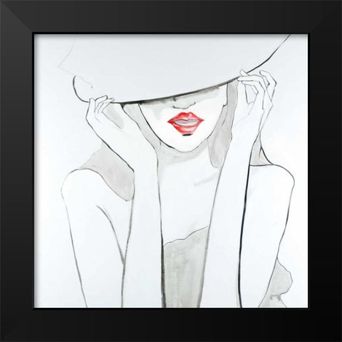 Woman with Big Hat Black Modern Wood Framed Art Print by Atelier B Art Studio