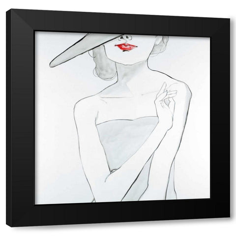 Woman with Hat Black Modern Wood Framed Art Print with Double Matting by Atelier B Art Studio