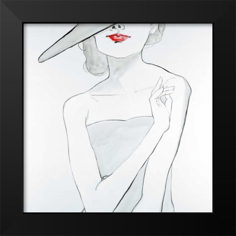 Woman with Hat Black Modern Wood Framed Art Print by Atelier B Art Studio
