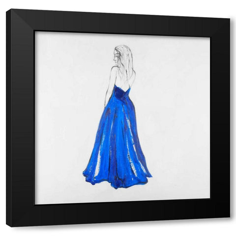 Lady in Blue Black Modern Wood Framed Art Print by Atelier B Art Studio