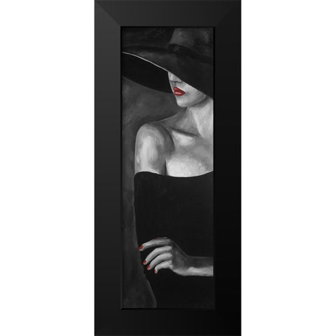 Mysterious Woman with a Hat Black Modern Wood Framed Art Print by Atelier B Art Studio