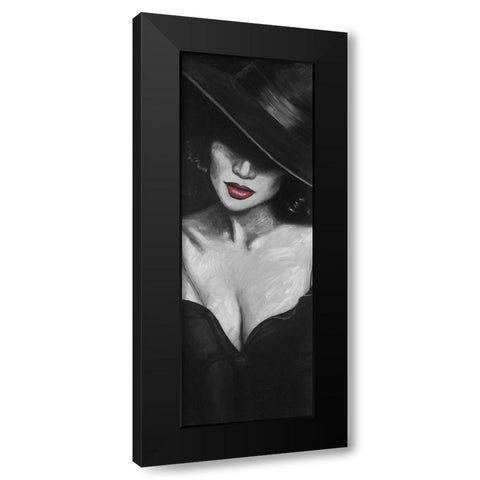 Mysterious Red Lips Lady Black Modern Wood Framed Art Print with Double Matting by Atelier B Art Studio