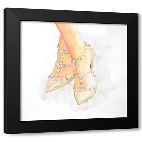 STUDDED HIGH HEELS Black Modern Wood Framed Art Print with Double Matting by Atelier B Art Studio
