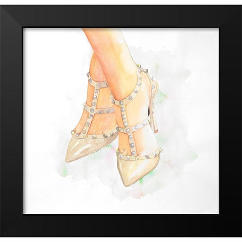 STUDDED HIGH HEELS Black Modern Wood Framed Art Print by Atelier B Art Studio