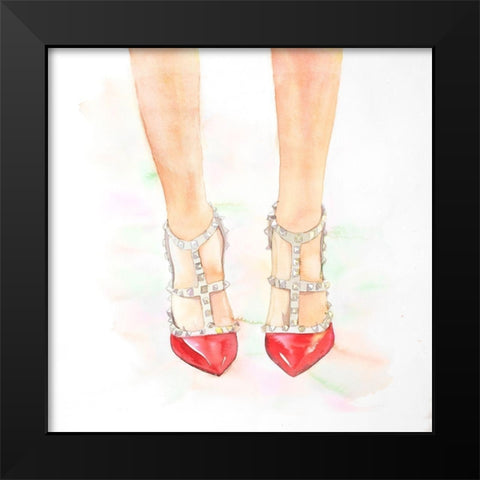 Studded High Heels Shoes Black Modern Wood Framed Art Print by Atelier B Art Studio
