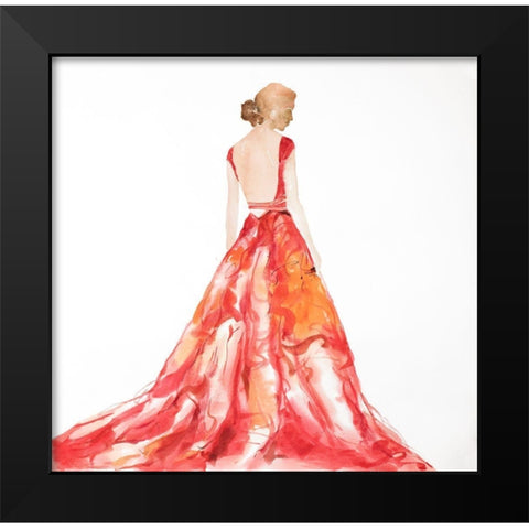 RED PROM DRESS Black Modern Wood Framed Art Print by Atelier B Art Studio