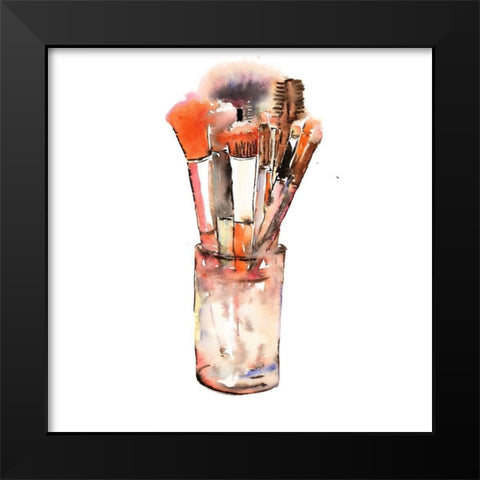 SET OF MAKE-UP BRUSHES Black Modern Wood Framed Art Print by Atelier B Art Studio