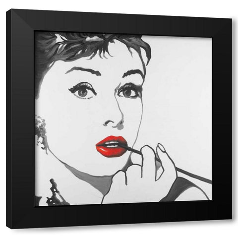 Audrey Hepburn Outline Style Black Modern Wood Framed Art Print with Double Matting by Atelier B Art Studio