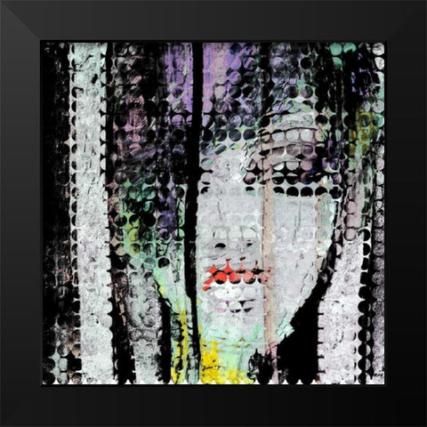 Abstract Colorful Woman Face Black Modern Wood Framed Art Print by Atelier B Art Studio