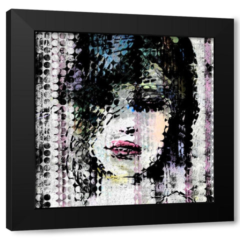 Abstract Colorful Woman Face made from Dots Black Modern Wood Framed Art Print with Double Matting by Atelier B Art Studio