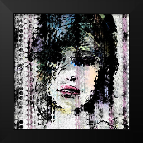 Abstract Colorful Woman Face made from Dots Black Modern Wood Framed Art Print by Atelier B Art Studio