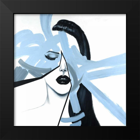 Abstract Blue Woman Portrait Black Modern Wood Framed Art Print by Atelier B Art Studio