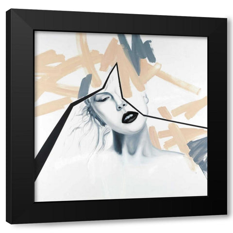 Abstract Beige Woman Portrait Black Modern Wood Framed Art Print with Double Matting by Atelier B Art Studio