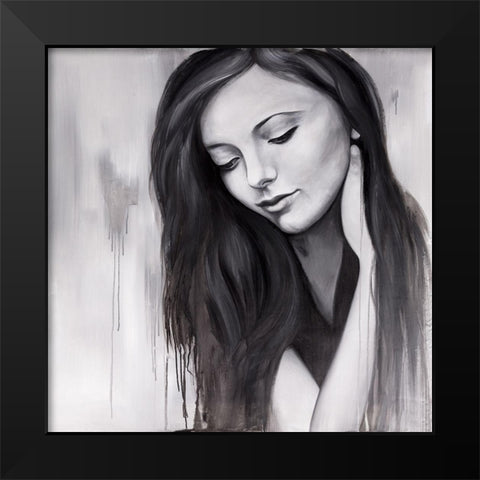 REALISTIC WOMAN PORTRAIT Black Modern Wood Framed Art Print by Atelier B Art Studio