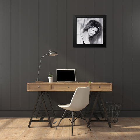 SMILING WOMAN PORTRAIT Black Modern Wood Framed Art Print by Atelier B Art Studio