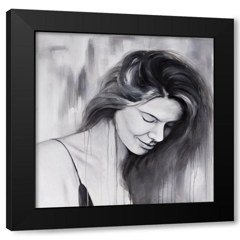SMILING WOMAN PORTRAIT Black Modern Wood Framed Art Print by Atelier B Art Studio