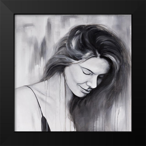 SMILING WOMAN PORTRAIT Black Modern Wood Framed Art Print by Atelier B Art Studio