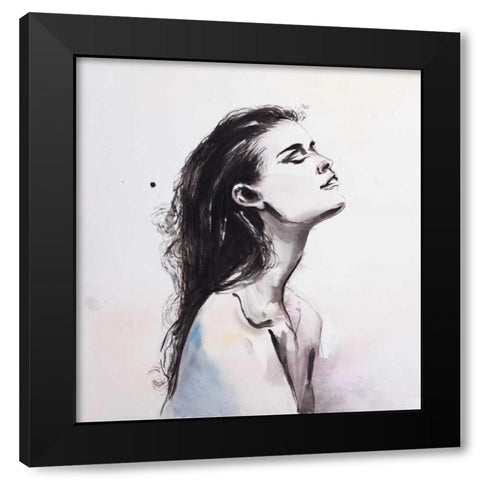 Watercolor Beautiful Woman with Raven Hair Black Modern Wood Framed Art Print with Double Matting by Atelier B Art Studio