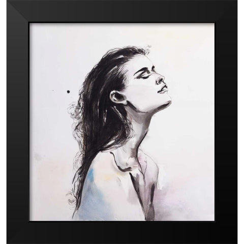 Watercolor Beautiful Woman with Raven Hair Black Modern Wood Framed Art Print by Atelier B Art Studio