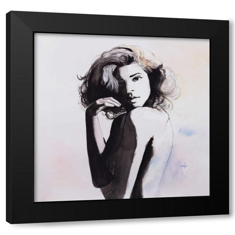Watercolor Beautiful Young Woman Black Modern Wood Framed Art Print with Double Matting by Atelier B Art Studio