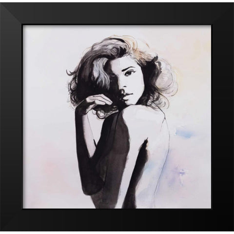 Watercolor Beautiful Young Woman Black Modern Wood Framed Art Print by Atelier B Art Studio