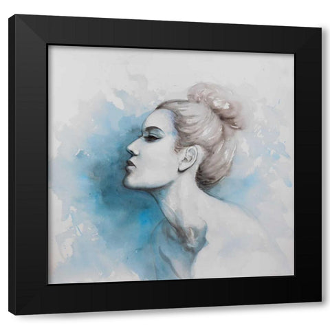 Watercolor Abstract Girl Profile View Black Modern Wood Framed Art Print with Double Matting by Atelier B Art Studio