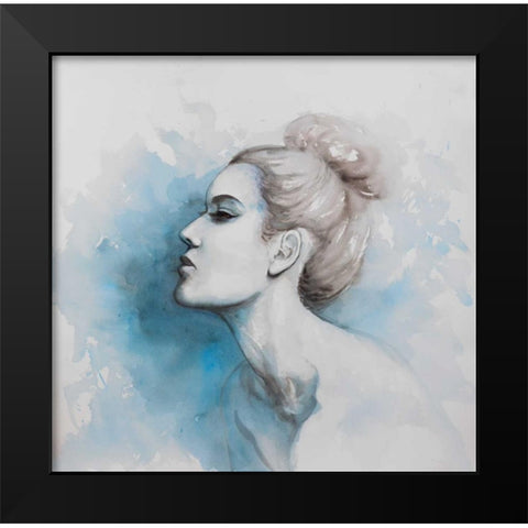 Watercolor Abstract Girl Profile View Black Modern Wood Framed Art Print by Atelier B Art Studio