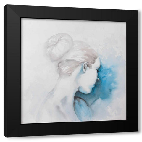 Watercolor Abstract Girl with Hair Bun Black Modern Wood Framed Art Print with Double Matting by Atelier B Art Studio