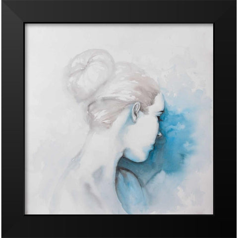 Watercolor Abstract Girl with Hair Bun Black Modern Wood Framed Art Print by Atelier B Art Studio