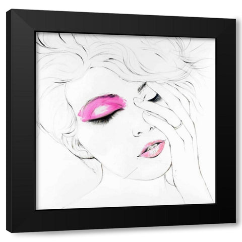 Outline of Female Portrait in Pink Black Modern Wood Framed Art Print with Double Matting by Atelier B Art Studio