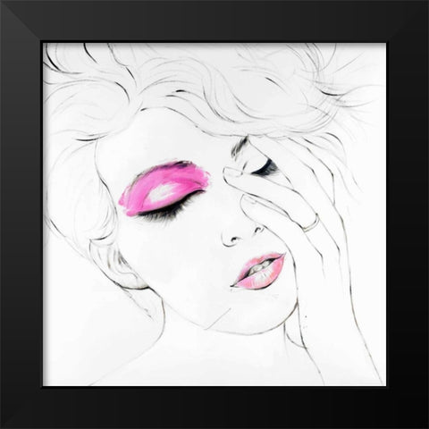 Outline of Female Portrait in Pink Black Modern Wood Framed Art Print by Atelier B Art Studio