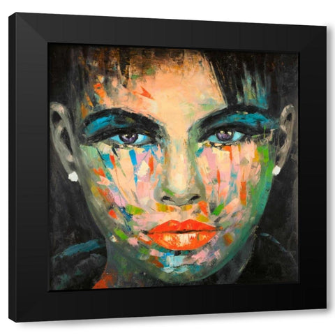 Abstract Portrait Black Modern Wood Framed Art Print with Double Matting by Atelier B Art Studio
